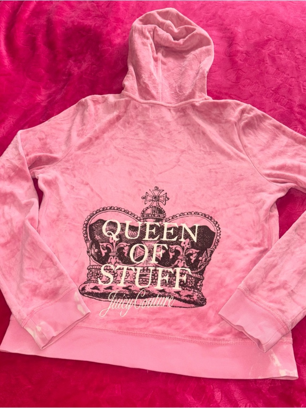 Juicy Couture Pink Velour Queen Of Stuff Y2K Zip Up